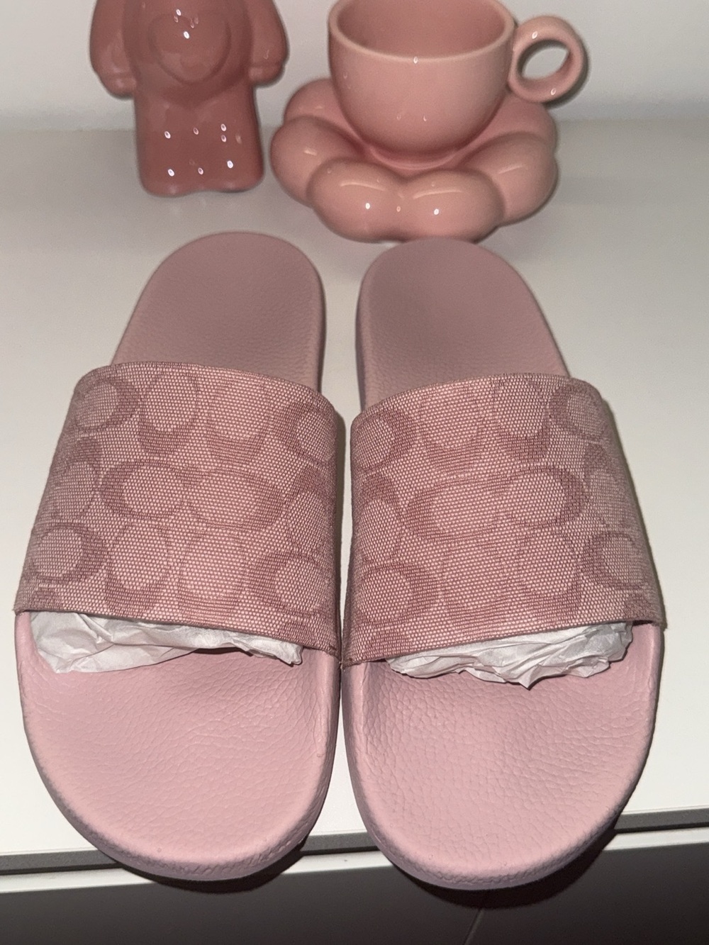 Coach Blush Pink Signature Jacquard Slide Sandals